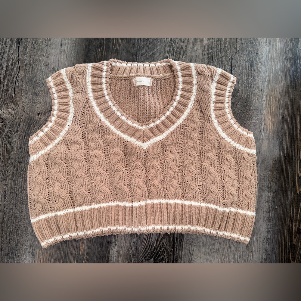 Altar’d State Tan Sweater Vest, Size XS